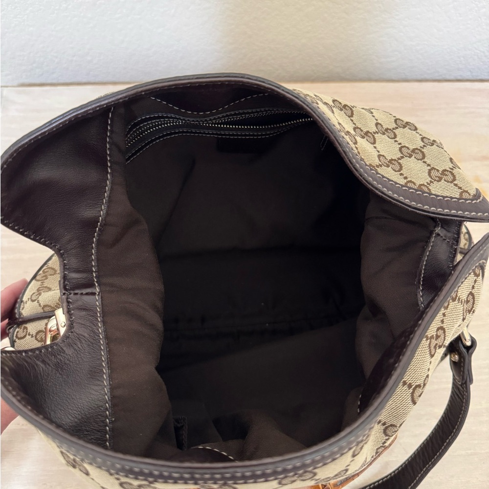 Gucci Monogram Medium Peggy Bamboo Top Handle Bag Dark Brown  EUC - Picture 4 of 7